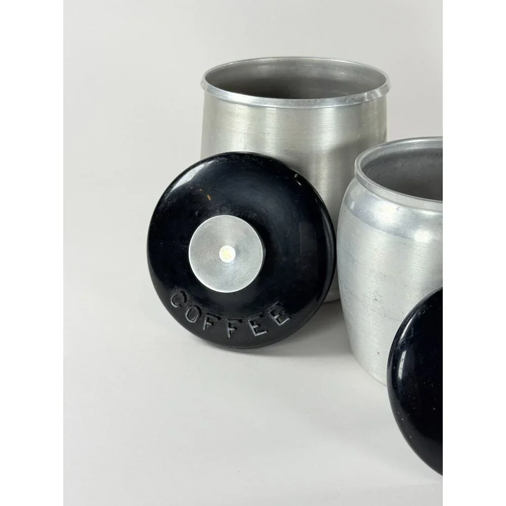 Vintage Kromex Spun Aluminum Canister Set Flour Coffee Tea 3-Piece Set With Lids